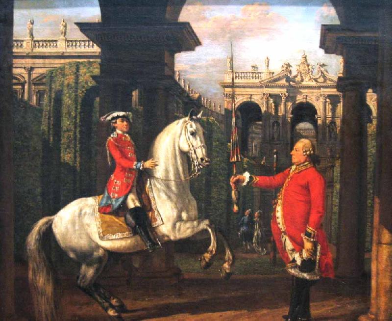 Bernardo Bellotto Colonel Piotr Konigsfels teaching Prince Jozef Poniatowski how to ride